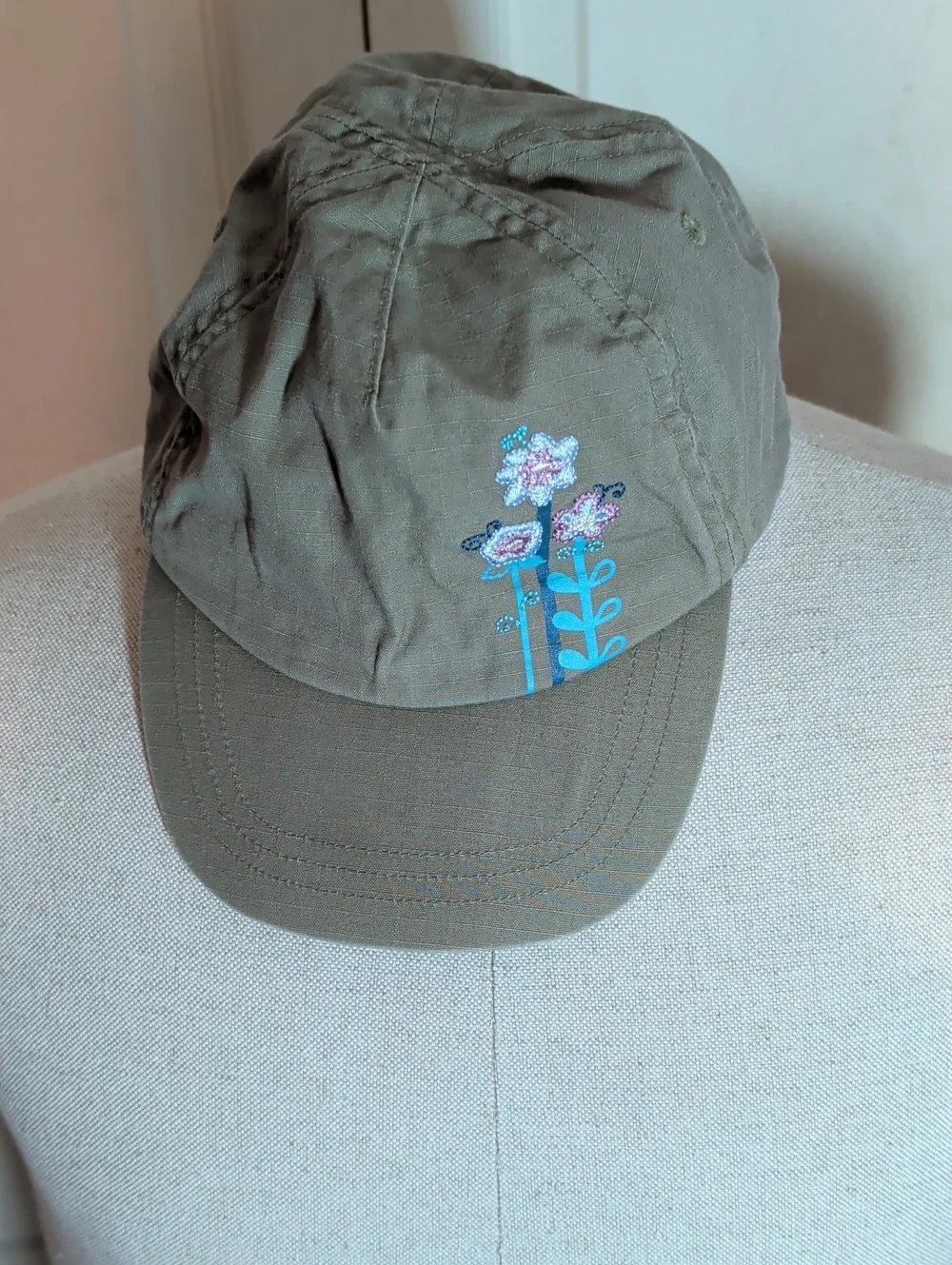 Old Navy Olive Green Kids Floral Embroidered Baseball Cap